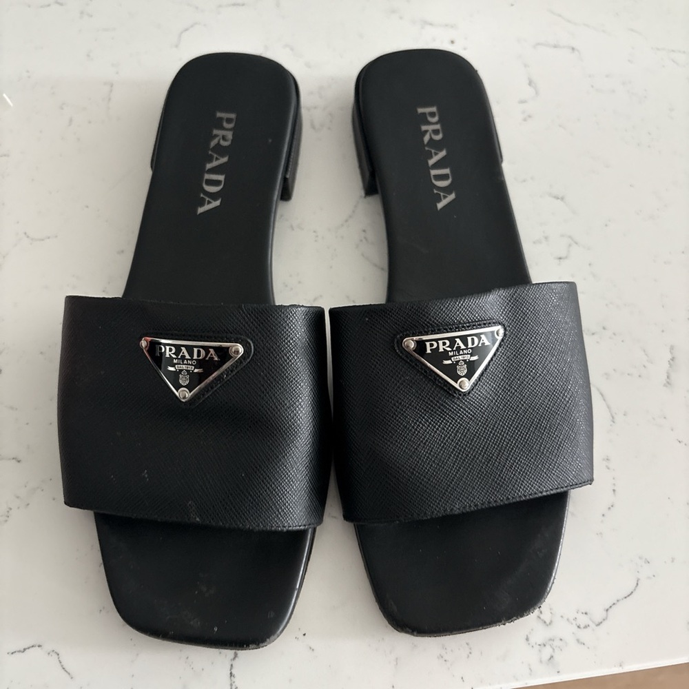 Prada Women's Black Logo Slide Sandals